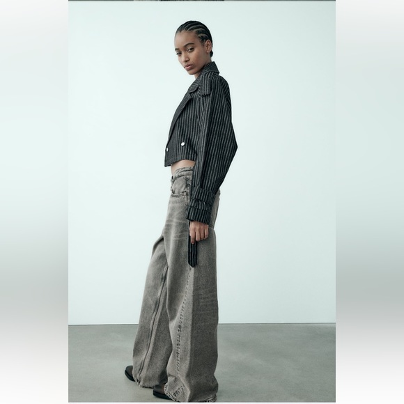 ✨SALE✨ ZARA OVERSIZED STRIPED CROP DENIM TRENCH ✨SALE✨ - Picture 5 of 9
